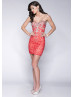 Fitted Sweetheart Neck Lace Beaded Knee Length Cocktail Dress 